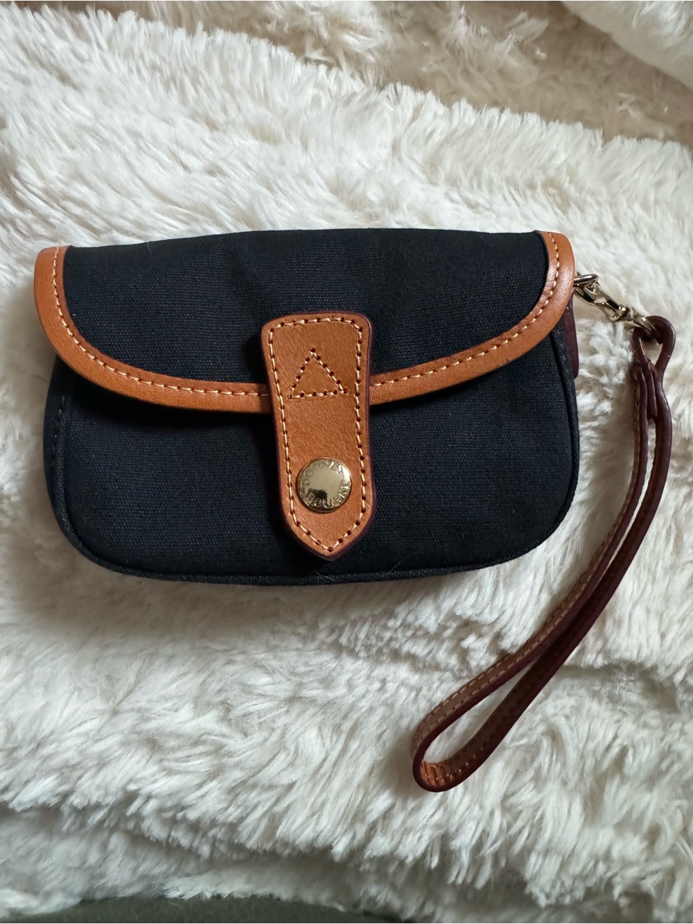 Dooney & Bourke Black Canvas Wristlet with Tan Leather Trim - Picture 2 of 3